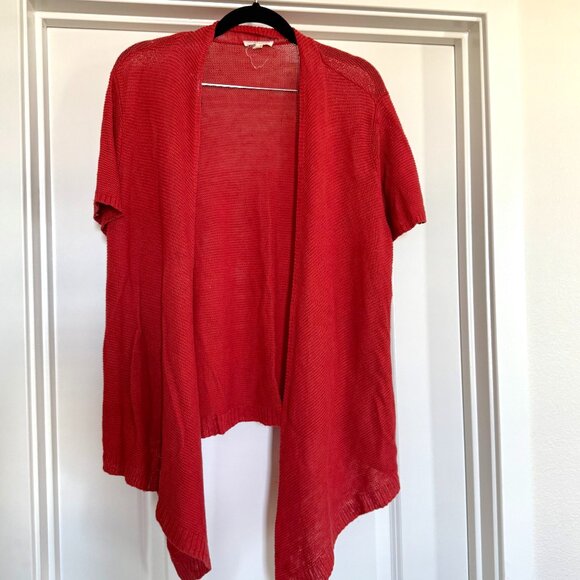 Eileen Fisher Woman 1X 100% linen short sleeved open front cardigan red orange - Picture 1 of 13